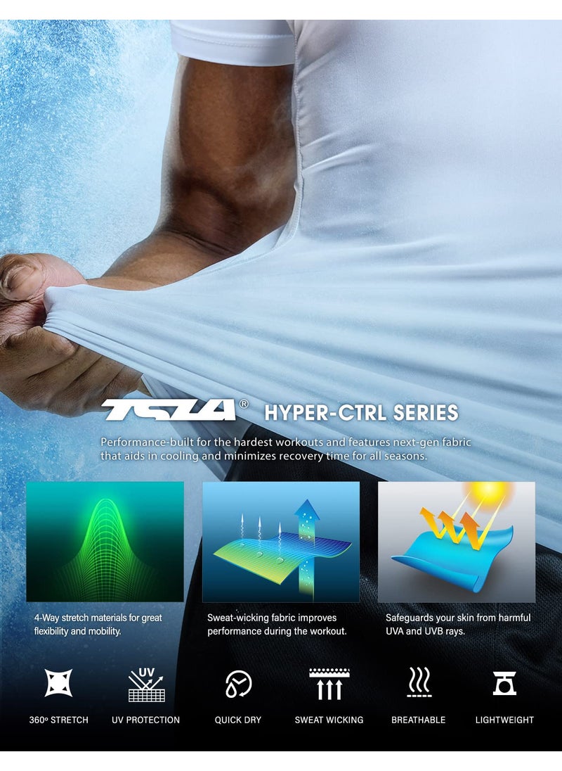 TSLA TSLA Men's UPF 50+ Quick Dry Short Sleeve Compression Shirts, Athletic Workout Shirt, Water Sports Rash Guard, Athletic Top Off White, Large  - Image 4