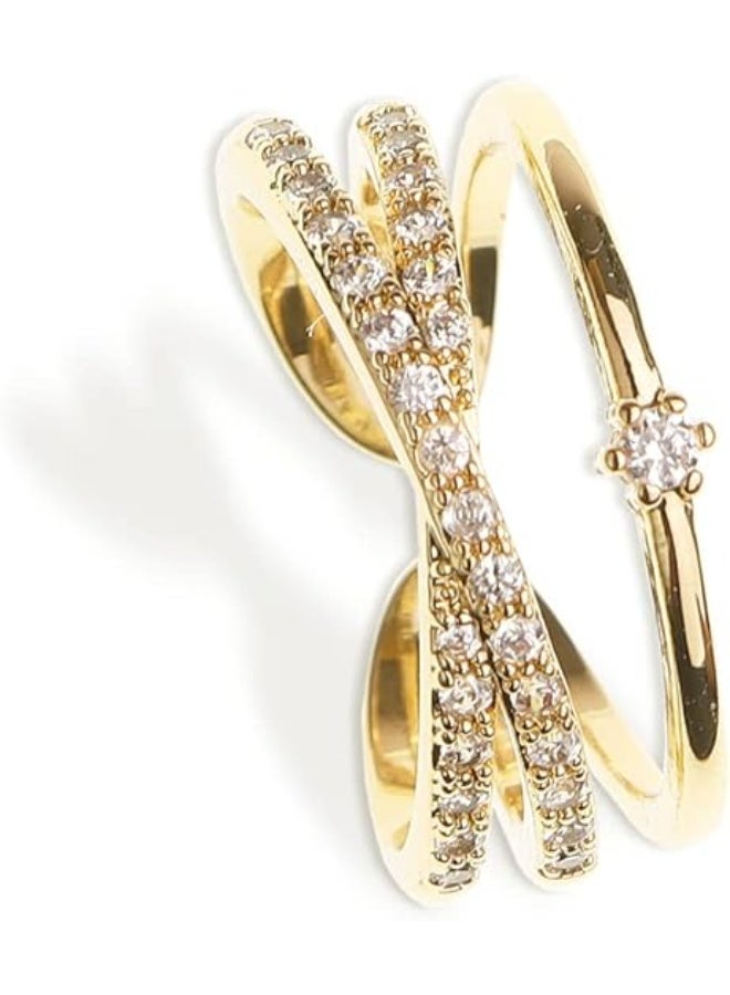 Gold X Criss Cross Rhinestone Staking Rings for Women Dainty Adjustable Illusion Multi Circle Faux Diamond Cubic Zirconia Stack Ring Statement Wedding Jewelry Gift - Image 1