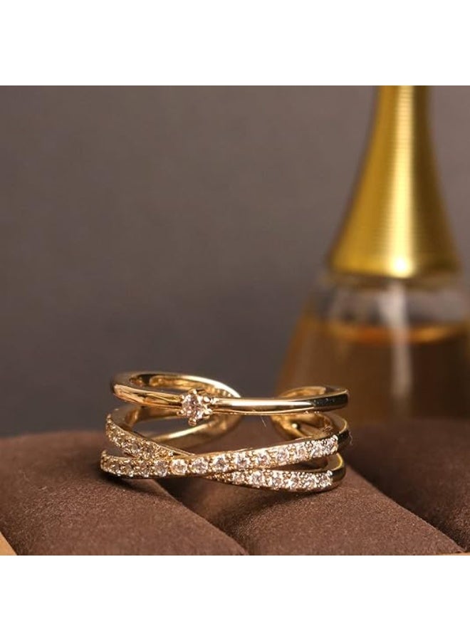 Gold X Criss Cross Rhinestone Staking Rings for Women Dainty Adjustable Illusion Multi Circle Faux Diamond Cubic Zirconia Stack Ring Statement Wedding Jewelry Gift - Image 2