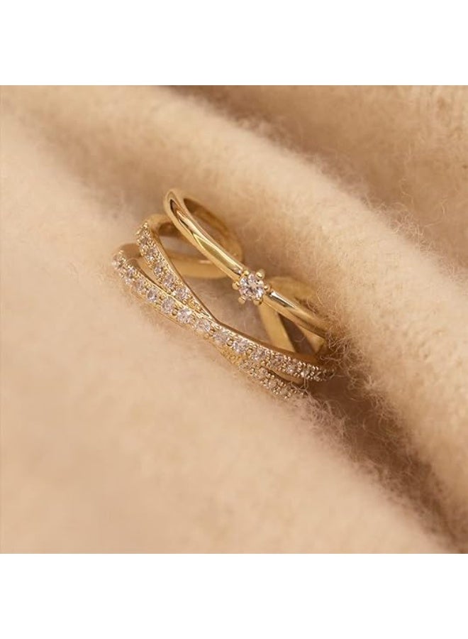 Gold X Criss Cross Rhinestone Staking Rings for Women Dainty Adjustable Illusion Multi Circle Faux Diamond Cubic Zirconia Stack Ring Statement Wedding Jewelry Gift - Image 3