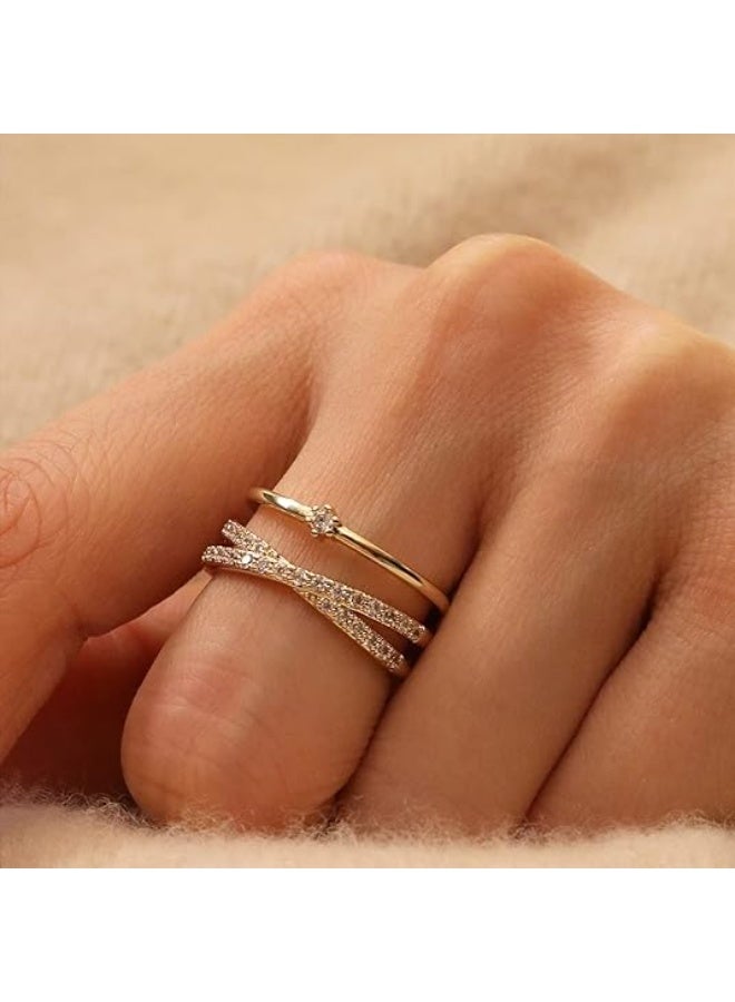 Gold X Criss Cross Rhinestone Staking Rings for Women Dainty Adjustable Illusion Multi Circle Faux Diamond Cubic Zirconia Stack Ring Statement Wedding Jewelry Gift - Image 4
