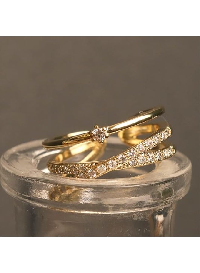 Gold X Criss Cross Rhinestone Staking Rings for Women Dainty Adjustable Illusion Multi Circle Faux Diamond Cubic Zirconia Stack Ring Statement Wedding Jewelry Gift - Image 5