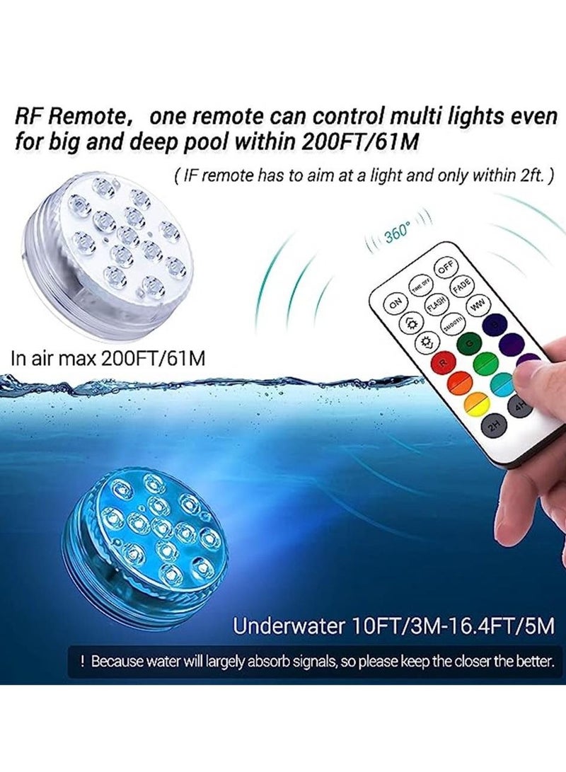 Submersible LED Lights with Remote RF(164ft),Full Waterproof Pool Lights for Inground Pool with Magnets, Suction Cups,3.35” Color Changing Underwater Lights for Ponds Battery Operated (4 Packs)