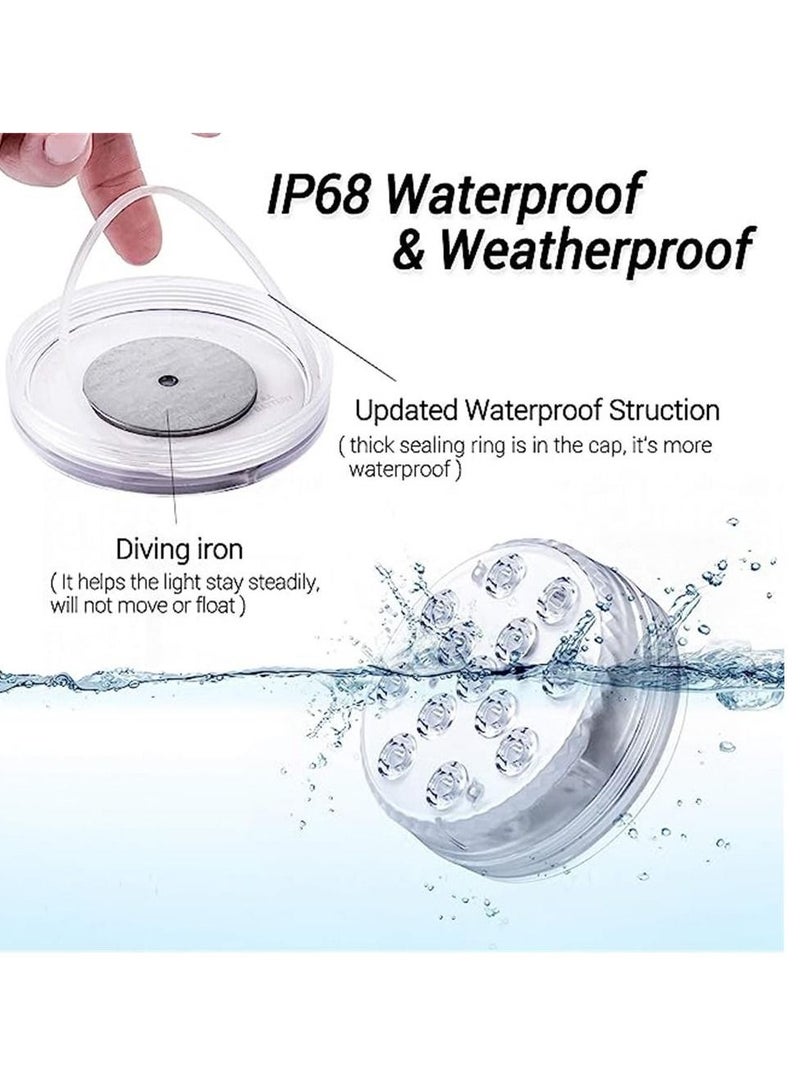 Submersible LED Lights with Remote RF(164ft),Full Waterproof Pool Lights for Inground Pool with Magnets, Suction Cups,3.35” Color Changing Underwater Lights for Ponds Battery Operated (4 Packs)