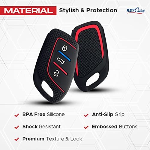 KeyZone Keycare Silicone Key Cover & Keychain Compatible for MG ZS EV, Astor 3 Button Smart Key. (Black with MAH Key Holder) - Image 2