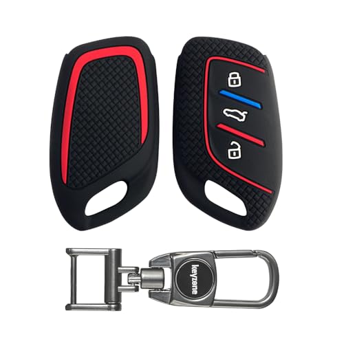KeyZone Keycare Silicone Key Cover & Keychain Compatible for MG ZS EV, Astor 3 Button Smart Key. (Black with MAH Key Holder) - Image 1