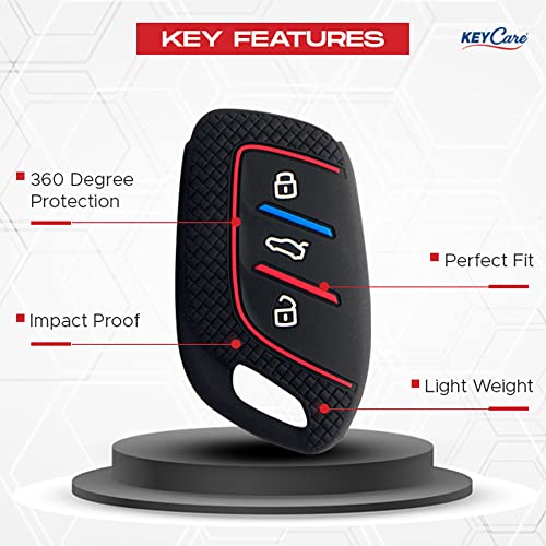 KeyZone Keycare Silicone Key Cover & Keychain Compatible for MG ZS EV, Astor 3 Button Smart Key. (Black with MAH Key Holder) - Image 5