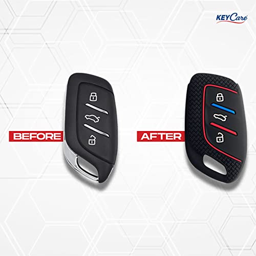 KeyZone Keycare Silicone Key Cover & Keychain Compatible for MG ZS EV, Astor 3 Button Smart Key. (Black with MAH Key Holder) - Image 3