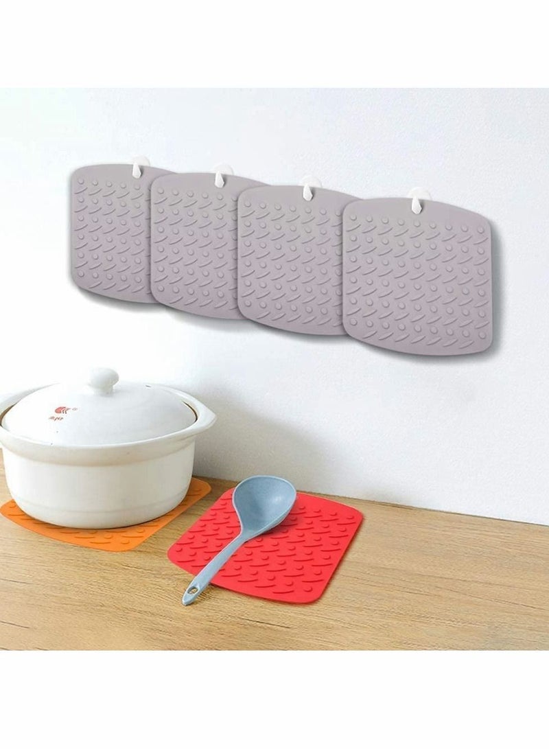 NIBEMINENT Silicone Trivet Mat Hot Pot Holders Pads for Kitchen Non-Slip Heat Resistant Jar Opener Spoon Rest Garlic Peeler Potholders 4 Pack 7''x7 Grey Modern Tool - Image 4