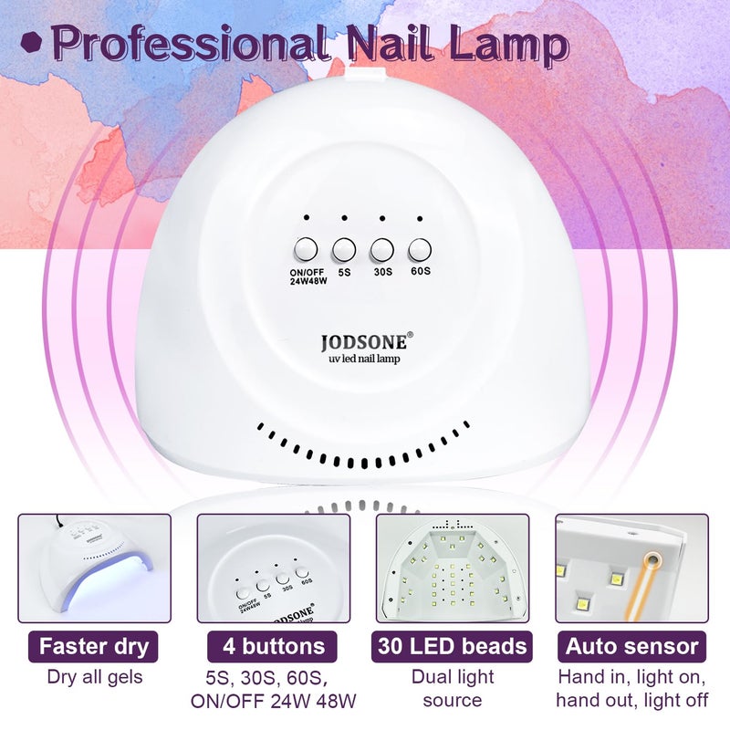 JODSONE مجموعة طلاء الأظافر الجل JODSONE 36 قطعة مع ضوء UV ومجموعة مثقاب الأظافر للمبتدئين، سطح لامع سهل التطبيق، قوام غير لامع، مجموعة العناية بالأظافر الشاملة - Image 2