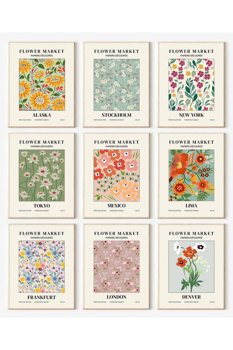 KBKBART Flower Market Poster Set of 9, Abstract Flower Market Wall Art Prints for Room Aesthetic, Vintage Colorful Floral Wall Art Decor, Boho Room Decor (8x10inch, Unframed) - Image 1