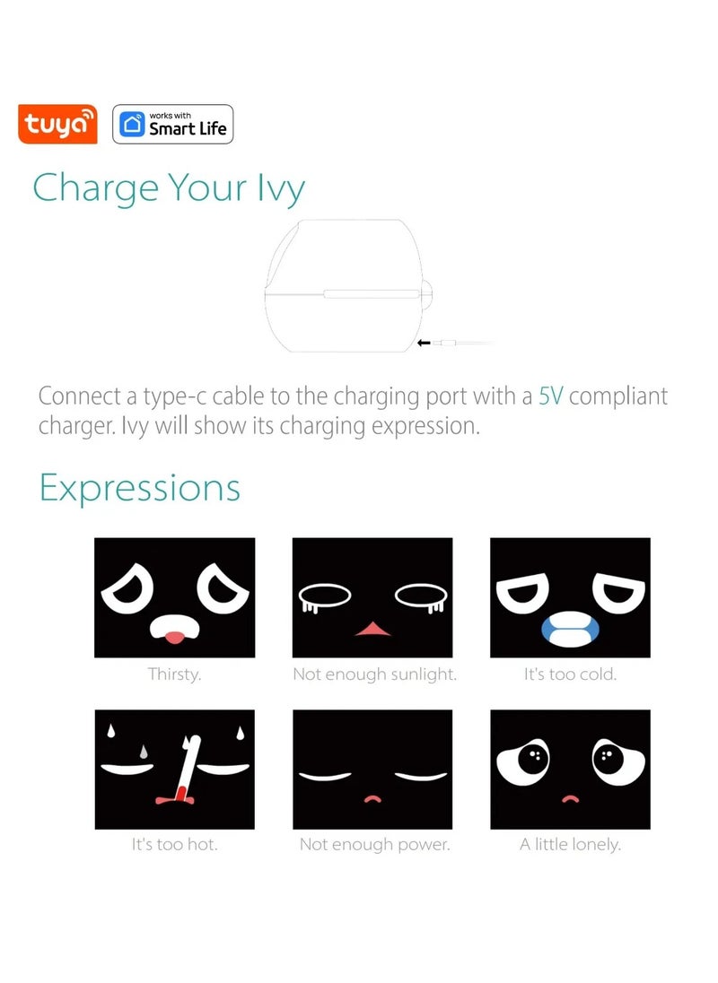 Generic - Tuya Ivy Smart Planter,Endless Fun Over 49 Rich Expressions,7 smart sensors,AI Chips Make Raising Plants Easy and Fun(White) - Image 1