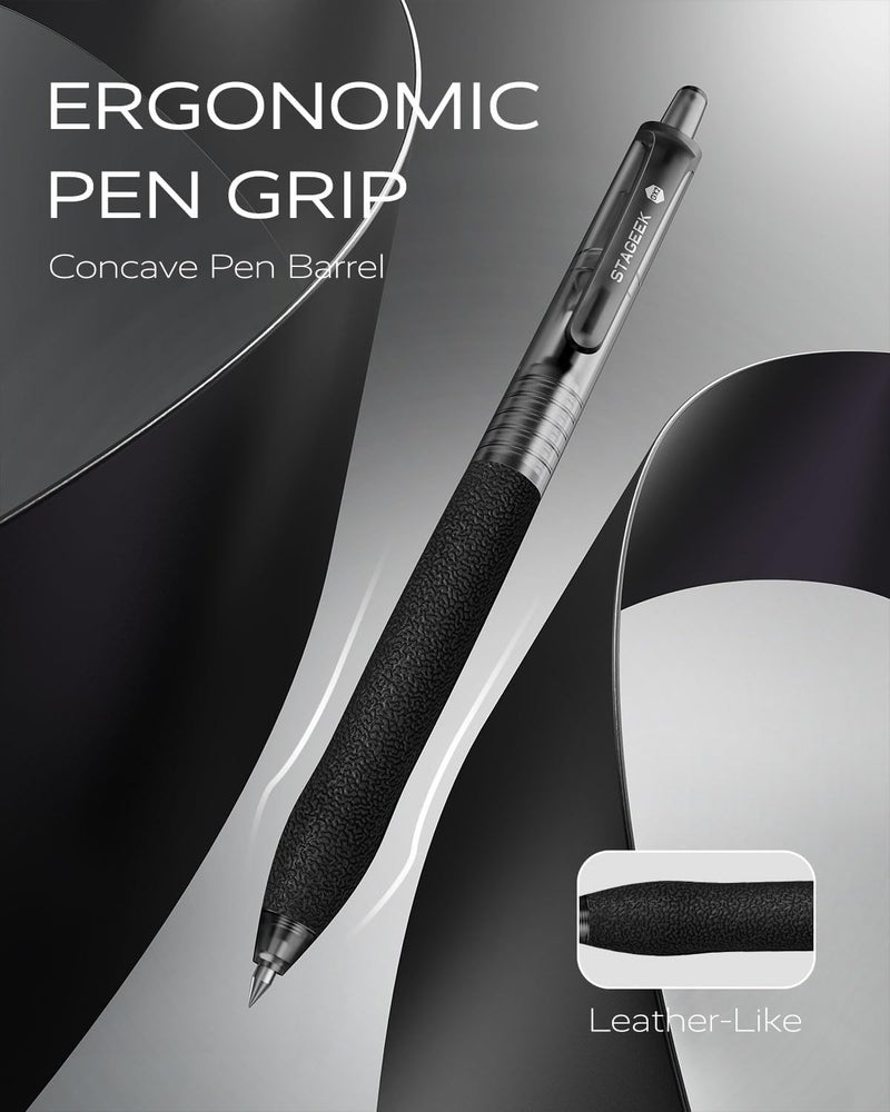 STAGEEK 0.5mm Gel Pens Fine Point Smooth Writing Pens, 12PCS Black Ink Pens, Retractable Leather-Like Black Gel Pens, Business Gel Pen for Journaling, Writing, School, Office Use (Black) - Image 4