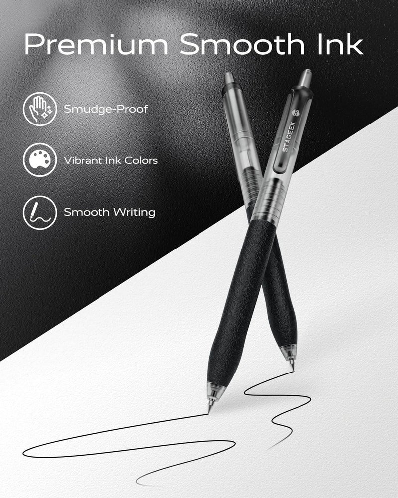 STAGEEK 0.5mm Gel Pens Fine Point Smooth Writing Pens, 12PCS Black Ink Pens, Retractable Leather-Like Black Gel Pens, Business Gel Pen for Journaling, Writing, School, Office Use (Black) - Image 5