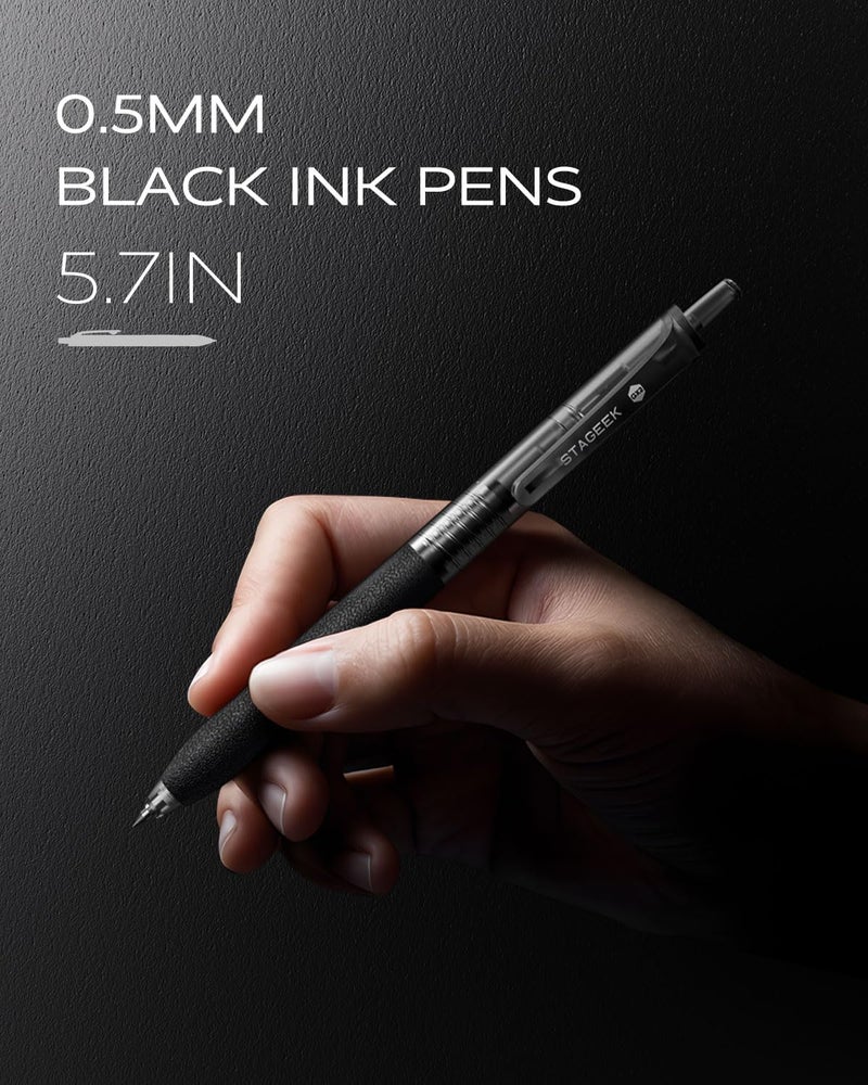 STAGEEK 0.5mm Gel Pens Fine Point Smooth Writing Pens, 12PCS Black Ink Pens, Retractable Leather-Like Black Gel Pens, Business Gel Pen for Journaling, Writing, School, Office Use (Black) - Image 2