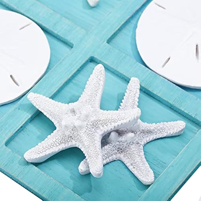 Sumind Beach House Decor Wooden Tic Tac Toe Game with Resin Seashell and Starfish Multilayer Tic Tac Toe Board Fun for Family Travel Beach Game 86 x 86 inchesBlue - Image 5
