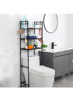 Jolfay Jolfay 3Shelf Over The Toilet Storage Bathroom Rack Space Saver Organizer Free Standing Metal Shelves with 4 Hooks Space Saving Over Bathroom Freestanding Toilet Storage Rack 3Tier  - Image 3