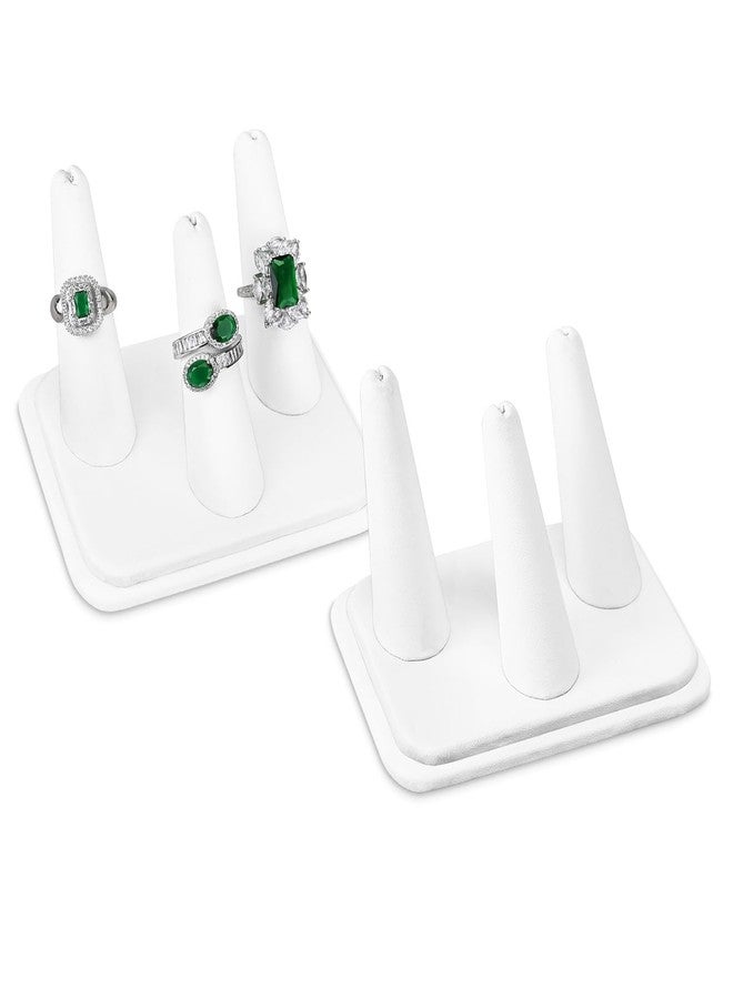 MOOCA Deluxe Leatherette 2 Pcs Set 3-Ring Organizer for Showcase Display Ring Finger Holder Jewelry Display Stands Showcase Jewelry Storage Counter, White PU Leatherette, 4 W x 3 1/4 D x 2 3/8 H inch - Image 1