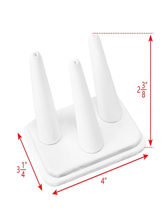MOOCA Deluxe Leatherette 2 Pcs Set 3-Ring Organizer for Showcase Display Ring Finger Holder Jewelry Display Stands Showcase Jewelry Storage Counter, White PU Leatherette, 4 W x 3 1/4 D x 2 3/8 H inch - Image 2