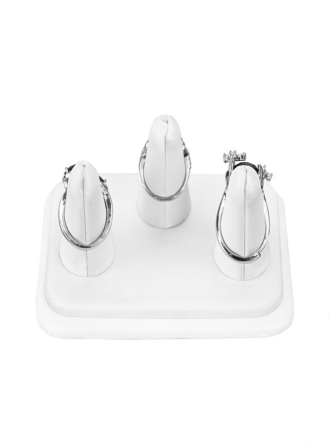 MOOCA Deluxe Leatherette 2 Pcs Set 3-Ring Organizer for Showcase Display Ring Finger Holder Jewelry Display Stands Showcase Jewelry Storage Counter, White PU Leatherette, 4 W x 3 1/4 D x 2 3/8 H inch - Image 5