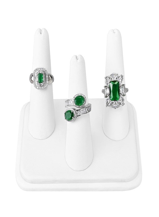 MOOCA Deluxe Leatherette 2 Pcs Set 3-Ring Organizer for Showcase Display Ring Finger Holder Jewelry Display Stands Showcase Jewelry Storage Counter, White PU Leatherette, 4 W x 3 1/4 D x 2 3/8 H inch - Image 3