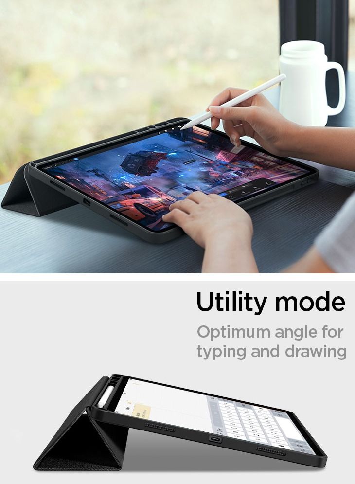 Spigen جراب Urban Fit لجهاز iPad Pro مقاس 12.9 بوصة M2 الجيل السادس (2022) / الجيل الخامس (2021) مع حامل قلم رصاص - أسود - Image 3