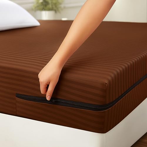 House Fox 6.5x6 Cotton Mattress Cover King Double Bed (78x72x8 inch) with Zipper| Non-Shrink Heavy Fabric | Strong Zip with Metal Lock | Interlocked Stitching | 360 Degree Fully Covered - Image 1