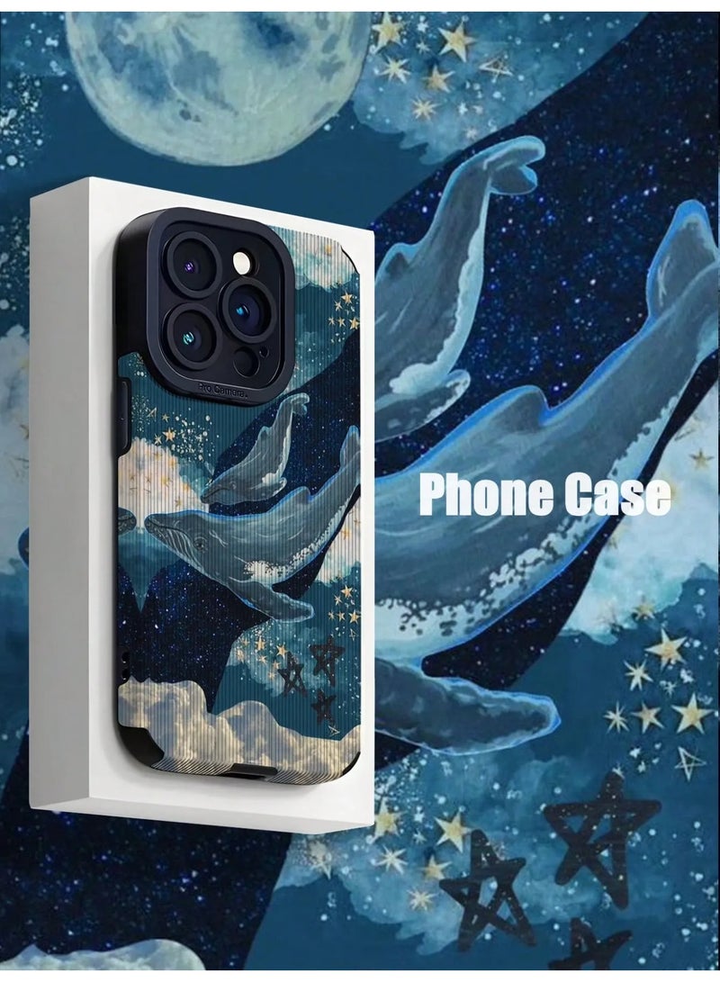 شي إن غلاف هاتف من جلد صناعي مضاد للصدمات ومانع للبصمات بتصميم شريطي عمودي مع طبعة سماء مليئة بالنجوم وسلحفاة بحرية وحوت أزرق أوقيانوسي لطرازات آيفون ١٦ بروماكس والموديلات المتوافقة - Image 1