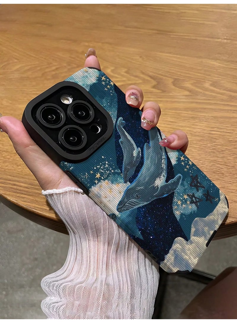 شي إن غلاف هاتف من جلد صناعي مضاد للصدمات ومانع للبصمات بتصميم شريطي عمودي مع طبعة سماء مليئة بالنجوم وسلحفاة بحرية وحوت أزرق أوقيانوسي لطرازات آيفون ١٦ بروماكس والموديلات المتوافقة - Image 2