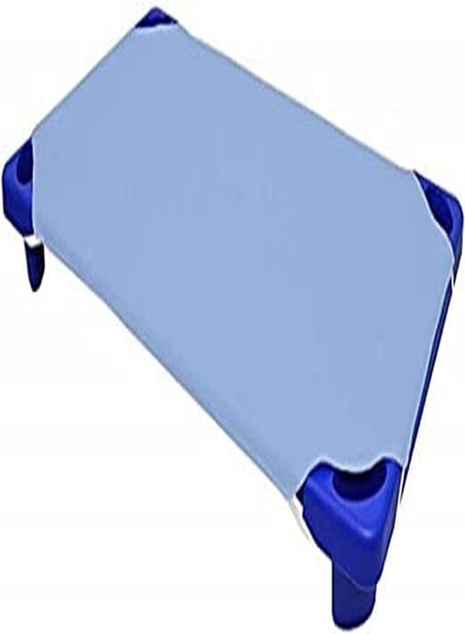 COTTON SHEET 600 Thread Count, Toddler Cot Sheets with Corners Elastic, Standard Mat Size Day-Care/Pre-School 100% Egyptian Cotton Kids Nap Time Fitted Sheets, Light Blue Solid (23" WX47 L) Pack of 4 - Image 1