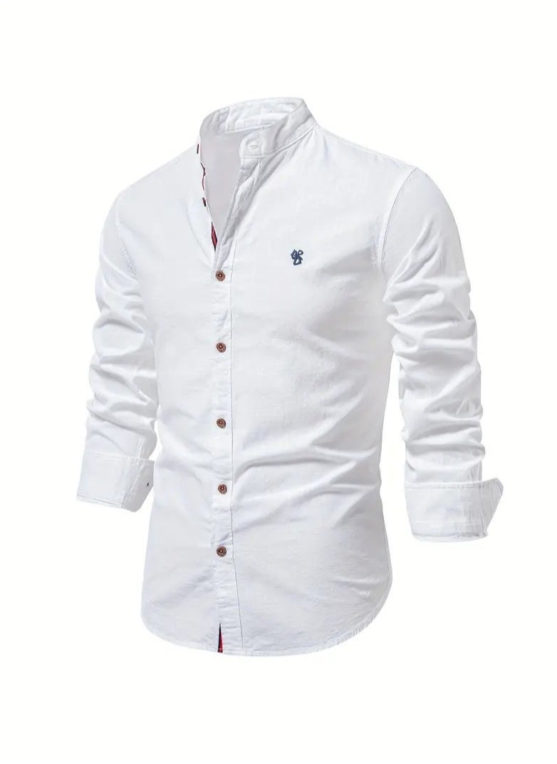 NIBEMINENT Spring and summer slim shirt men's cotton and linen casual Japanese style men's fashion business solid color long-sleeved shirt for men  - Image 1
