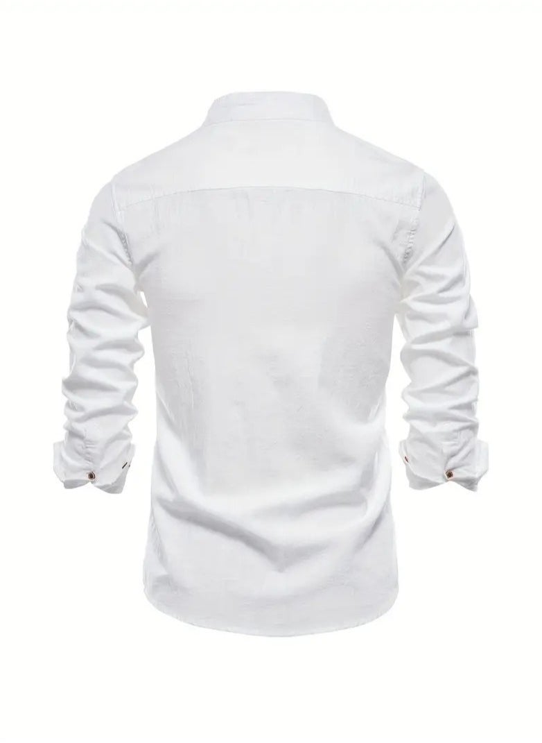NIBEMINENT Spring and summer slim shirt men's cotton and linen casual Japanese style men's fashion business solid color long-sleeved shirt for men  - Image 2