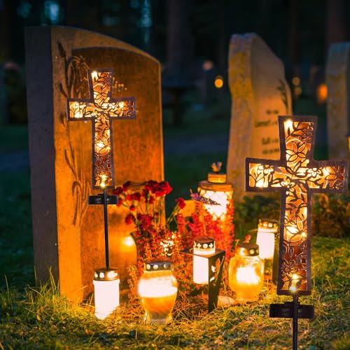 HUYIENO Solar Cross Garden Stake Lights 38inch Metal Outdoor Waterproof Memorial Garden Decor 2 Lighting Modes Cemetery Decorations for Grave for Remembrance Gifts & Sympathy Gifts - Image 4