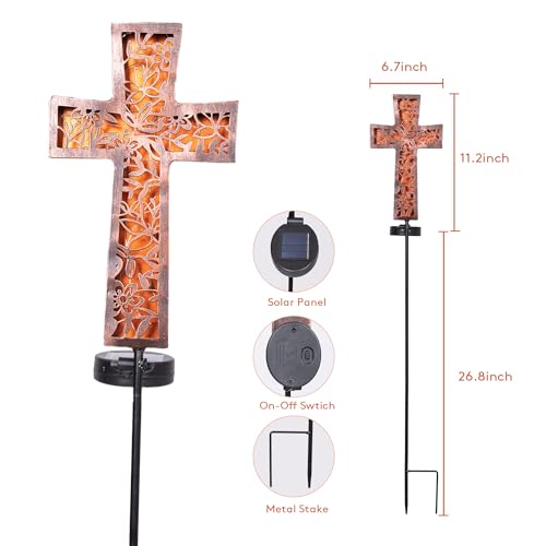 HUYIENO Solar Cross Garden Stake Lights 38inch Metal Outdoor Waterproof Memorial Garden Decor 2 Lighting Modes Cemetery Decorations for Grave for Remembrance Gifts & Sympathy Gifts - Image 3