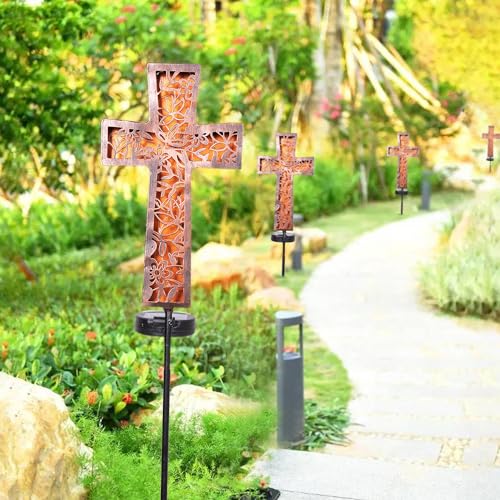 HUYIENO Solar Cross Garden Stake Lights 38inch Metal Outdoor Waterproof Memorial Garden Decor 2 Lighting Modes Cemetery Decorations for Grave for Remembrance Gifts & Sympathy Gifts - Image 5