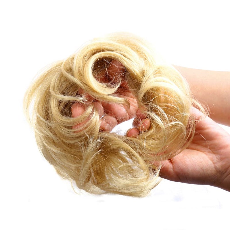 Bella Hair 100 Human Hair Bun Extension Messy Bun Hair Scrunchies for Women Wavy Curly UpDo Hairpieces 60 Platinum BlondeLight Ash Blonde