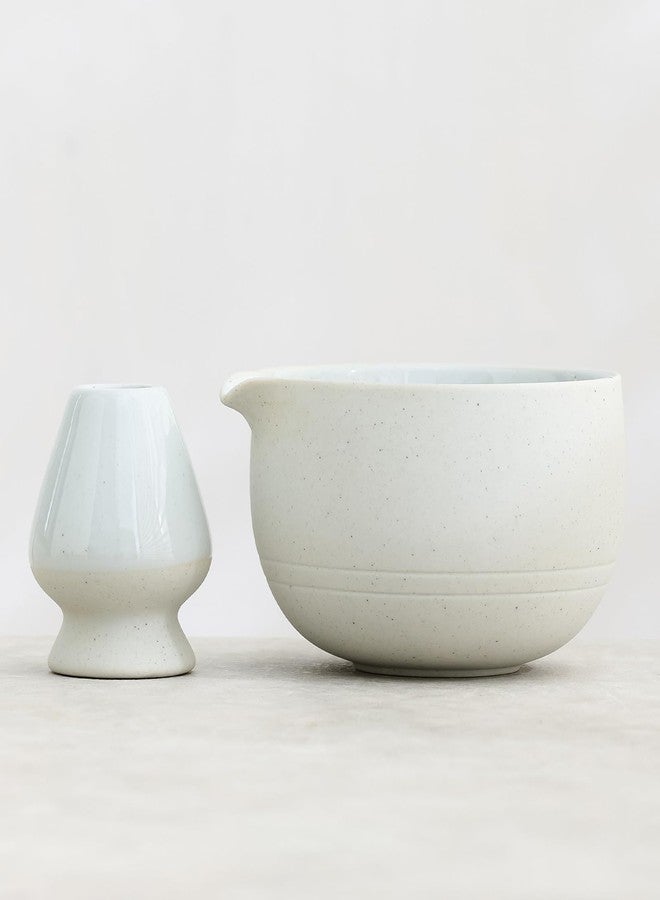 Ochcahser Matcha Set, Japanese Tea Set Includes Matcha Bowl with Spout, Matcha Whisk Holder (chasen), 15.2 oz Handcrafted Coarse Pottery Ceramic Matcha Kit for Matcha Lovers - Image 1