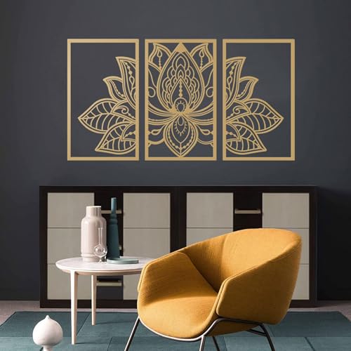 Resama 3 Pcs Lotus Flower Wall Art Decor Metal Mandala Wall Decor Unique Lotus Flower Wall Art for Living Room, Bedroom, Office and Yoga Room Hanging Decor(Gold,Large) - Image 1