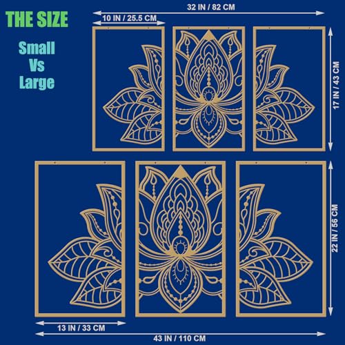 Resama 3 Pcs Lotus Flower Wall Art Decor Metal Mandala Wall Decor Unique Lotus Flower Wall Art for Living Room, Bedroom, Office and Yoga Room Hanging Decor(Gold,Large) - Image 2