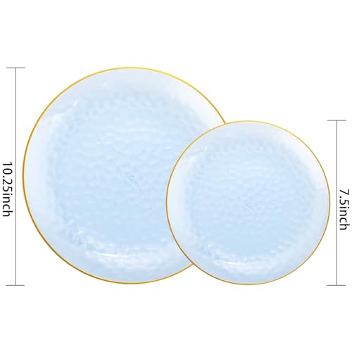 Rubtlamp 100Pcs Blue Gold Plastic Plates, Blue Disposable Plates With Gold Rim, Hammered Plastic Plates Include 50 Dessert Platos, 50 Dinner Platos for Party - Image 2