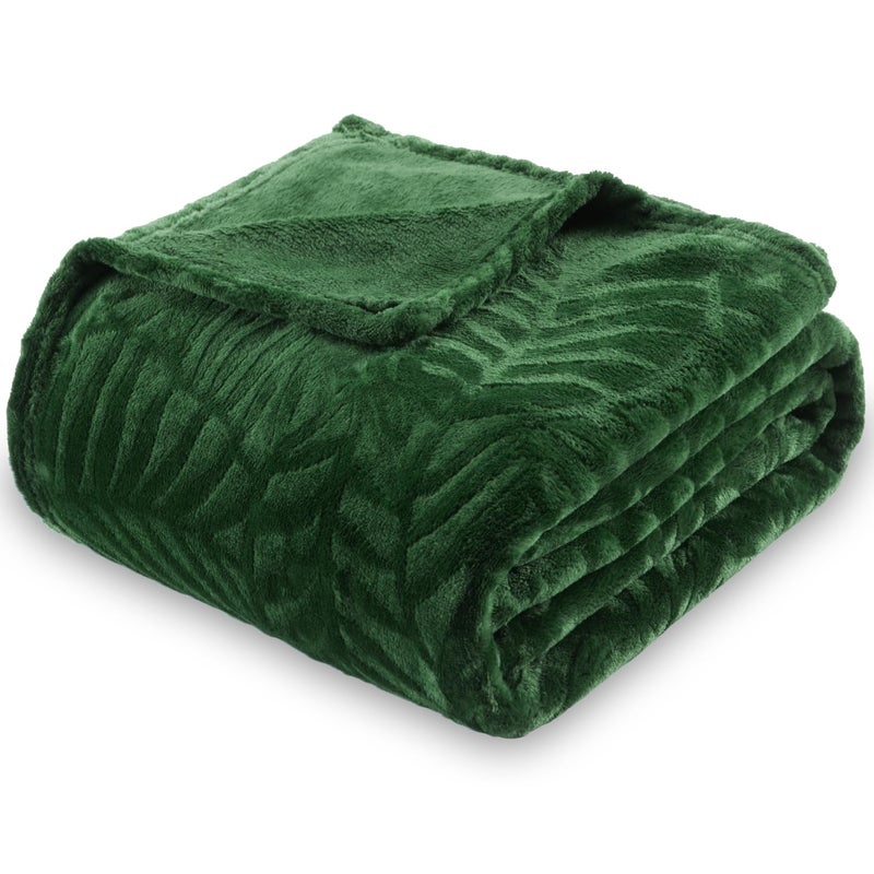 SOCHOW Super Soft Flannel Fleece Throw Blanket Lightweight Cozy Warm Leaves Textured Plush Blanket for Bed Couch Sofa 60 x 80 Inches Olive Green