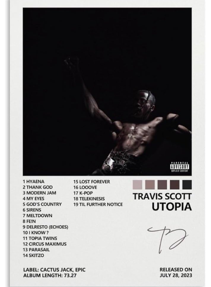 مؤسسة فكرة اليوم ترافيس ملصق سكوت يوتوبيا غلاف الألبوم ملصقات لغرفة النوم الجمالية قماش الفن جدار ديكور 12x18 بوصة (30x45 سم) - Image 2