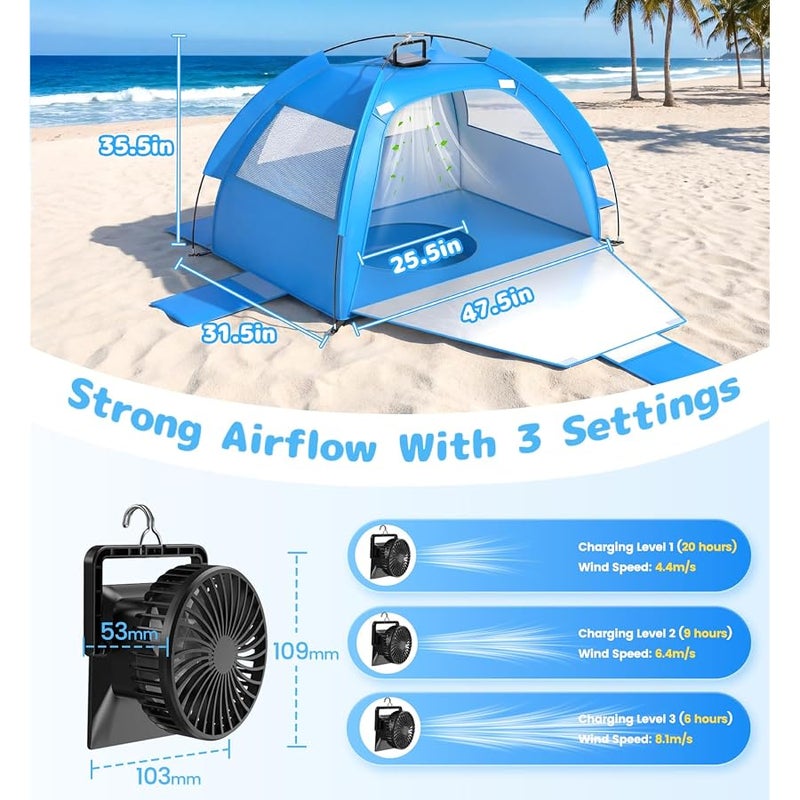 Dsquu Baby Beach Tent Solar Cooling Fan, Anti-UV Toddler Beach Tent Sun Shelter Portable Travel Fan Beach Shade Tent, Baby Play Tent Built-in Ceiling Fan Sun Shelters Toddler Beach Essentials - Image 3