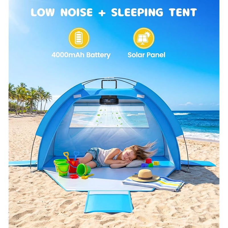 Dsquu Baby Beach Tent Solar Cooling Fan, Anti-UV Toddler Beach Tent Sun Shelter Portable Travel Fan Beach Shade Tent, Baby Play Tent Built-in Ceiling Fan Sun Shelters Toddler Beach Essentials - Image 4