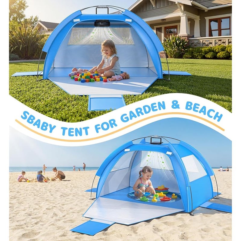 Dsquu Baby Beach Tent Solar Cooling Fan, Anti-UV Toddler Beach Tent Sun Shelter Portable Travel Fan Beach Shade Tent, Baby Play Tent Built-in Ceiling Fan Sun Shelters Toddler Beach Essentials - Image 5