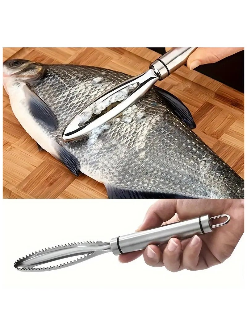 3-in-1 Stainless Steel Fish Scaler & Seafood Prep Tool - Includes Scale Remover, Gill Cutter, and Garlic Grinder - Durable Kitchen Gadget, Fish Scale Scraper  - Image 1