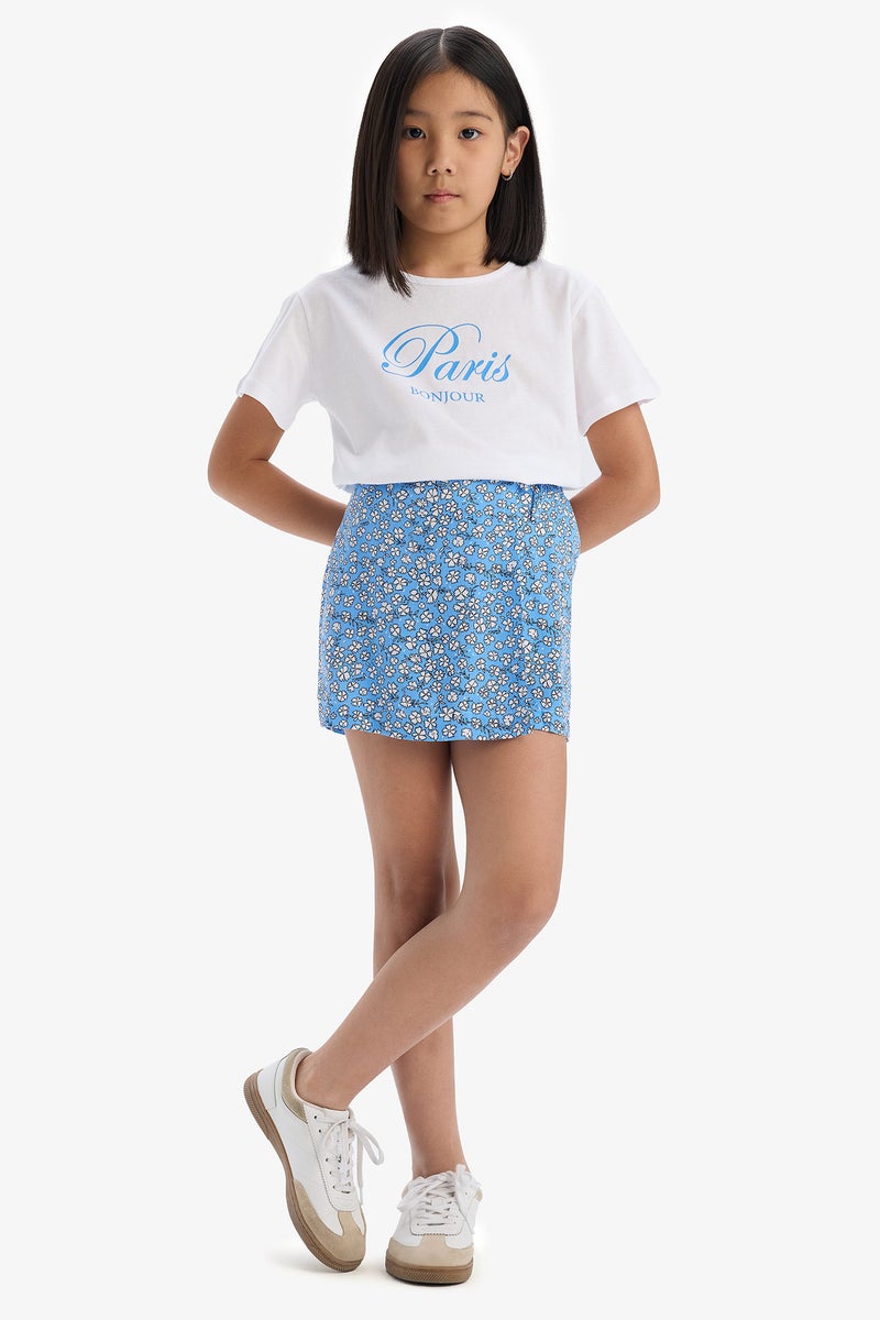 DeFacto White Girl Girl T-Shirt and Floral Skort 2 Piece Set Casual - Image 2