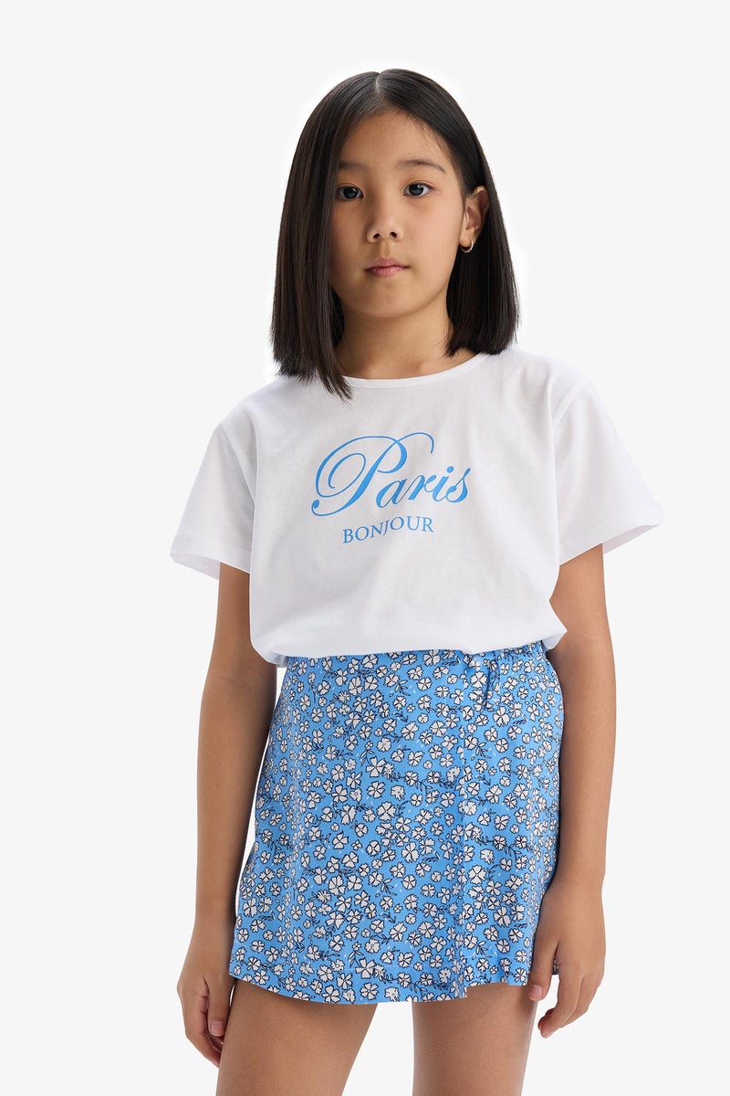 DeFacto White Girl Girl T-Shirt and Floral Skort 2 Piece Set Casual - Image 3