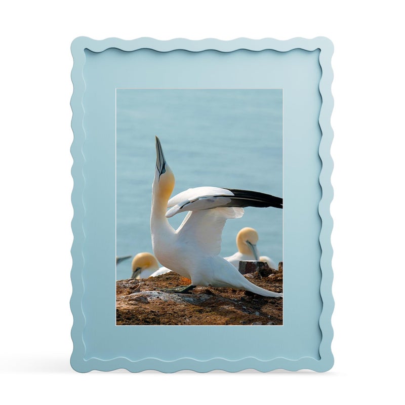 THKRLOF 11x14 Picture Frame with Mat for 8x10, Wavy Edge Wooden Real Glass Photo Frame for Wall Hanging, Blue, 1 Pack - Image 1
