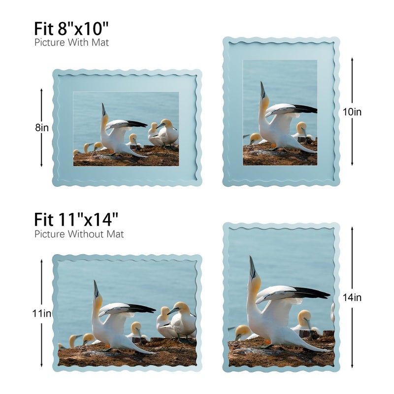 THKRLOF 11x14 Picture Frame with Mat for 8x10, Wavy Edge Wooden Real Glass Photo Frame for Wall Hanging, Blue, 1 Pack - Image 4